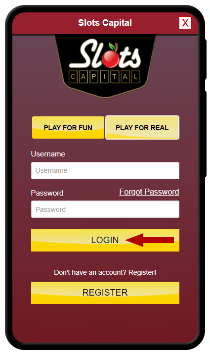 Slots Capital Casino login screenshot
